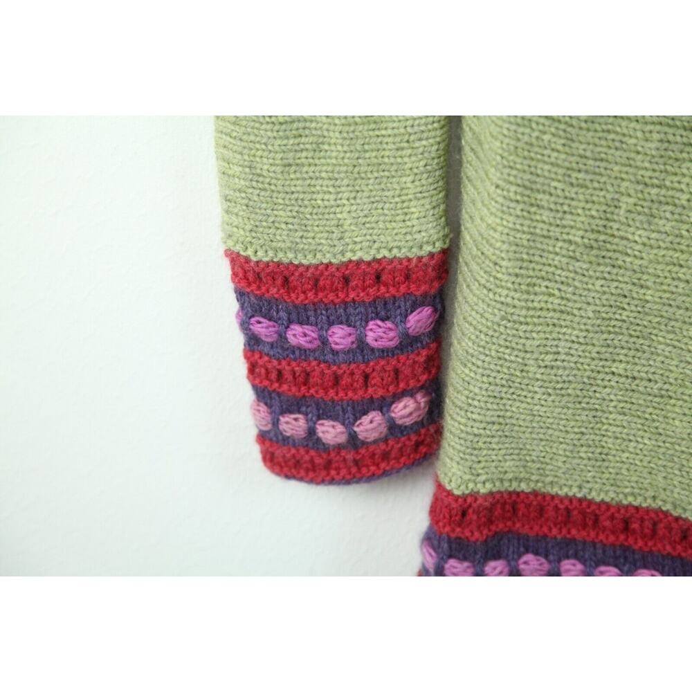 Handmade Knit Wool Cardigan Sweater Art to Wear Green Purple XS S Cottagecore - Picture 6 of 11